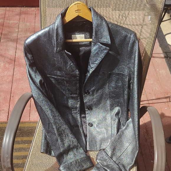 Cache Jackets & Blazers - Cache Metallic Leather Jacket